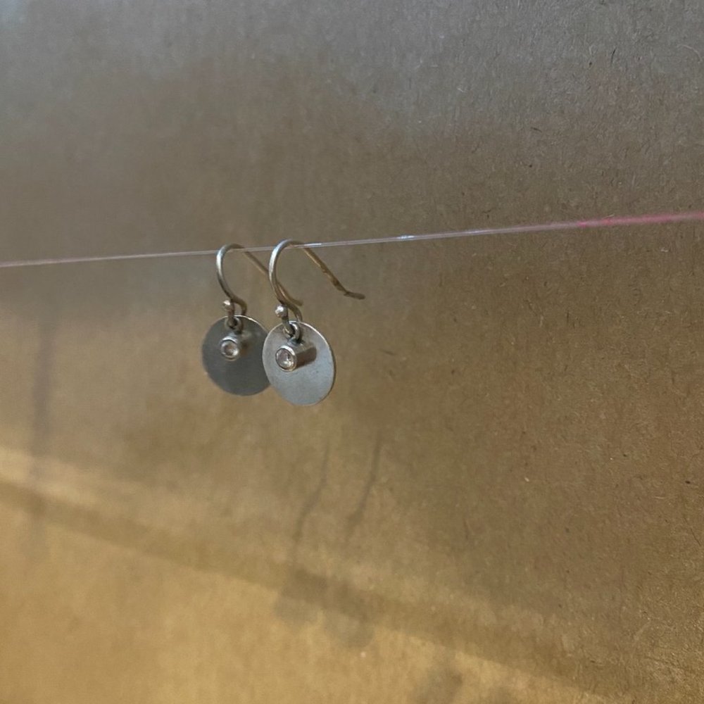 Hilary Druxman Sterling Silver Disc Earrings with Cubic Zirconia